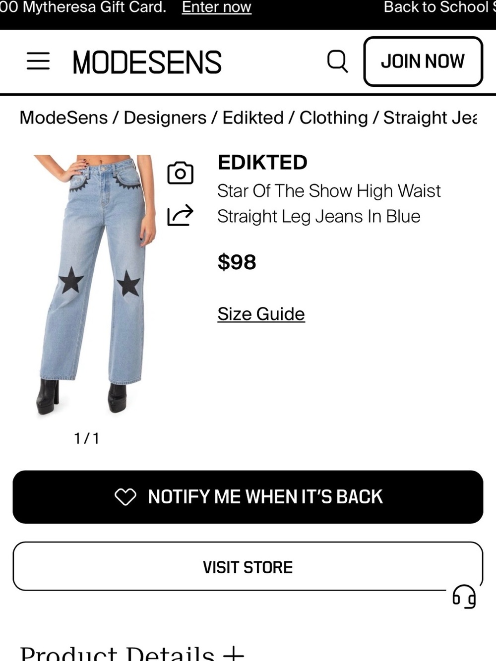 Edikted Blue Wide Leg Jeans with Black Star Patches